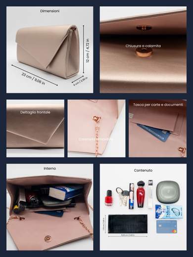 JESSICA Pochette da Cerimonia Rosa Antico con Catenella Removibile A-2599-ROSA-ANTICO