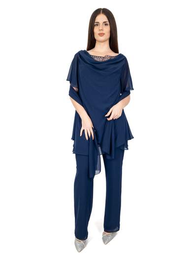 Completo Pantalone Elegante Donna Cerimonia Taglie Forti in Chiffon