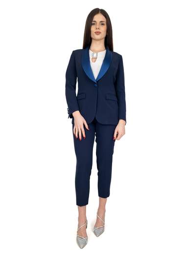 NORMEET Tailleur donna elegante con giacca smoking e pantalone a sigaretta P24-304-P13