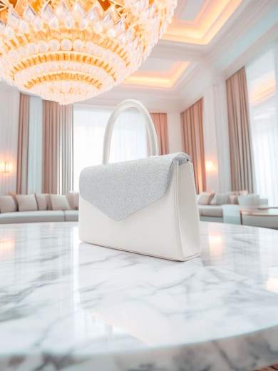 MICHELLE MOON Pochette argento elegante con glitter, manico rigido e tracolla a catena removibile HL3371-ARGENTO