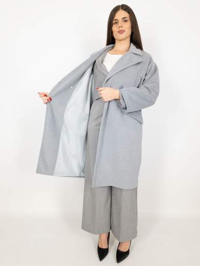 CARMEN Cappotto Doppiopetto Oversize in Tessuto Caldo Grigio Chiaro K156T504