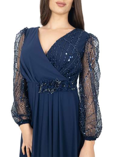 Long Ceremony Dress with Cross-Over V-Neckline