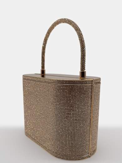 Gold Evening Clutch Bag Covered in Rhinestones with Detachable Chain
