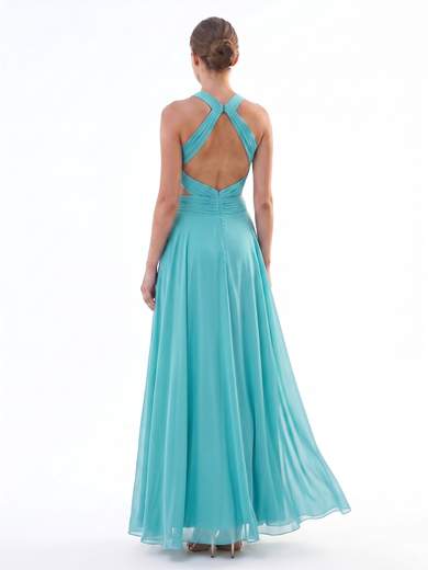 Abito Lungo da Cerimonia in Chiffon con Collo all'Americana 7007-6F
