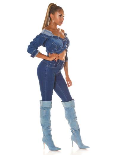 Giubbino Jeans Donna Corto Maniche Lunghe Elasticizzato