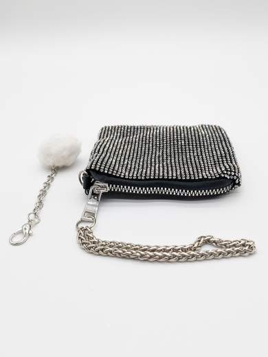 Mini Pochette Nero con Strass Porta Monete e Documenti V6064-NERO