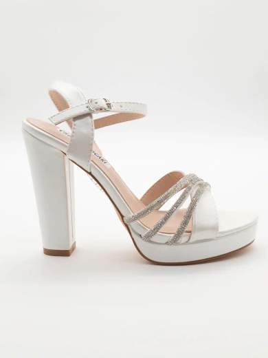 CHIARA FOSCARI Sandalo da cerimonia bianco con strass e tacco largo A37-386-BIANCO