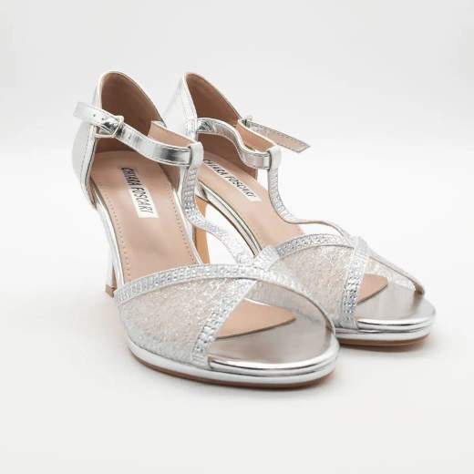 CHIARA FOSCARI Sandalo da Cerimonia Argento con Lurex e Tacco a Clessidra 8 cm A37-384-ARGENTO