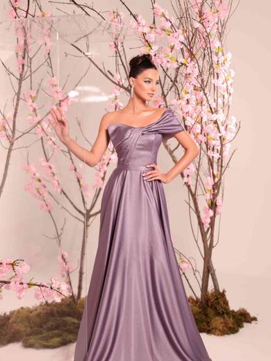 One-Shoulder Pearl Satin Maxi Dress
