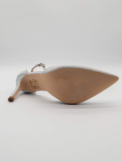 Décolleté argento glitterate con tacco sottile e cinturino