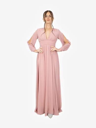 STRABELLO CERIMONIA Abito lungo da cerimonia in chiffon con maniche lunghe A29499-3933-VARSAVIA