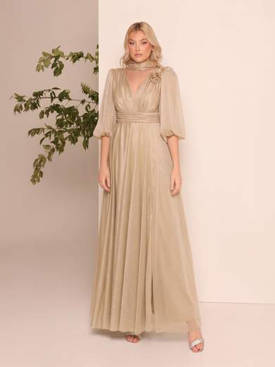 Bianca Brandi Curvy Abito Lungo Curvy da Cerimonia Glitterato con Spacco e Stola 29755m