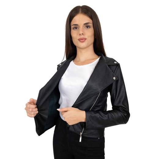 Giacca Ecopelle Donna Stile Corto Zip Laterale Slim Fit Chiodo