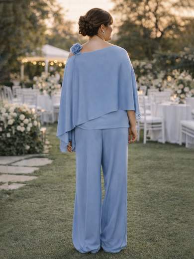 Sologioie Curvy Completo Elegante da Cerimonia Curvy con Casacca Asimmetrica e Pantalone in Georgette ysv370