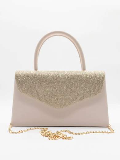 MICHELLE MOON Pochette oro elegante con glitter, manico rigido e tracolla dorata removibile  HL3371-ORO