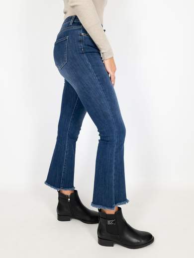 Fringed Cropped Flare Stretch Jeans 3D-1356