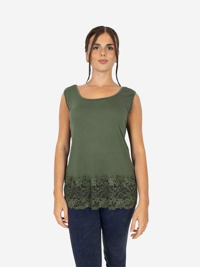 STRABELLO Canotta Donna Spalla Larga con Bordo in Pizzo Oversize CAN-06