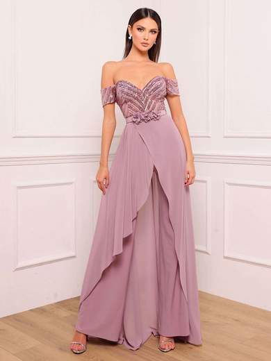 BIANCA BRANDI Tuta da Cerimonia Elegante in Chiffon con Paillettes e Stola
