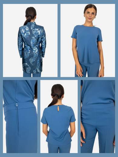 Completo elegante donna 3 pezzi con spolverino damascato Made in Italy