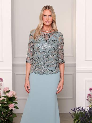 Bianca Brandi Abito Lungo Cerimonia con Giacchino Ricamato Elegante per Mamma dello Sposo o della Sposa 29666