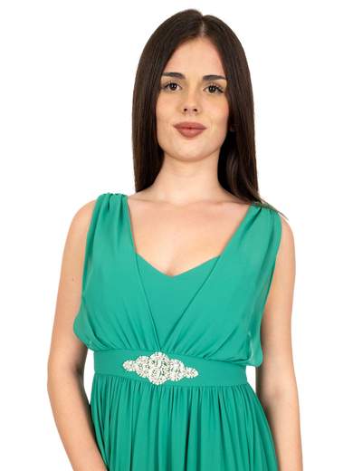 JEAN CRYÒ Abito Lungo da Cerimonia Stile Impero con Baschina Decorata e Stola 35226