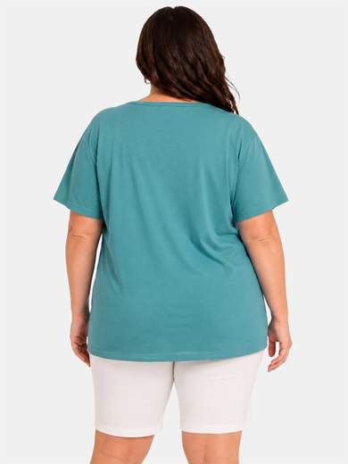 Curvy Cotton T-Shirt with Rhinestones Made in Italy