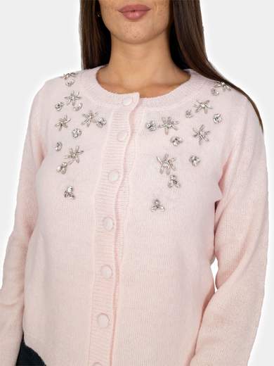 Cardigan Twin Set Donna con Strass Elegante e Morbido