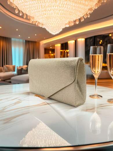 JESSICA Pochette Elegante da Sera Oro con Strass e Tracolla Rimovibile A-2485-ORO