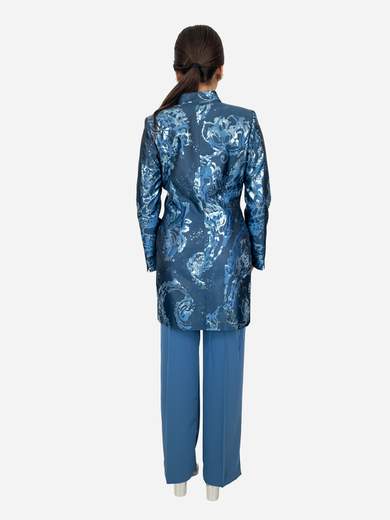 Completo elegante donna 3 pezzi con spolverino damascato Made in Italy