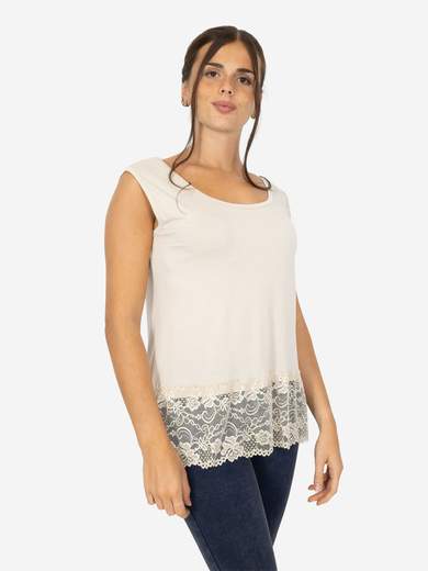 STRABELLO Canotta Donna Spalla Larga con Bordo in Pizzo Oversize CAN-06