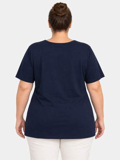 Curvy Cotton T-Shirt with Lurex Print One Size 50-54
