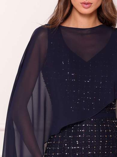 Abito lungo da cerimonia a sirena con mantella elegante