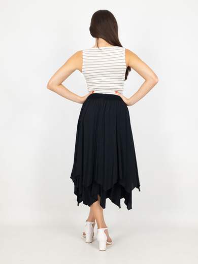 Gonna Midi Estiva In Viscosa Asimmetrica Con Elastico In Vita