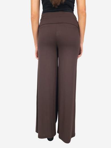 Pantaloni sportivi elasticizzati a palazzo in viscosa con fascia vita alta