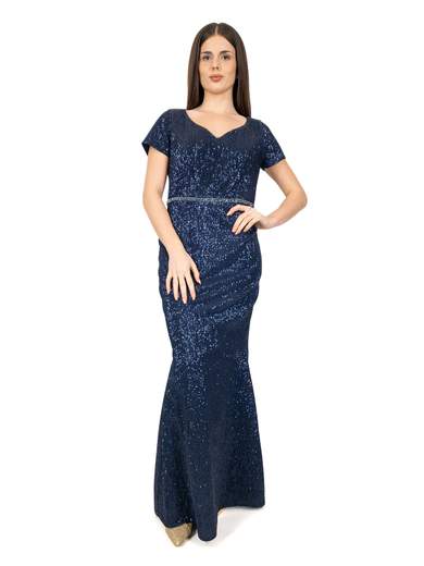 Vestito da cerimonia elegante lungo con paillettes e mantella staccata