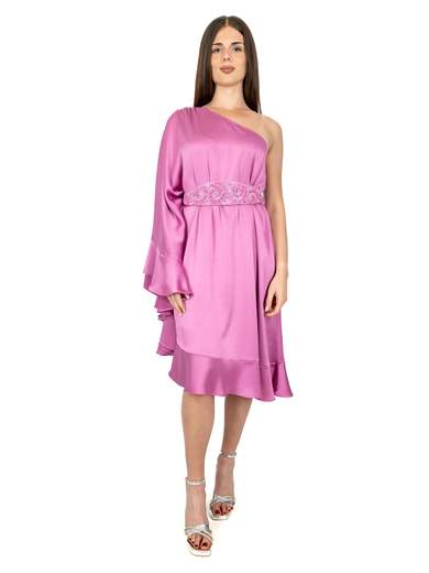 Vestito Cerimonia Elegante Donna Corto Monospalla Semplice