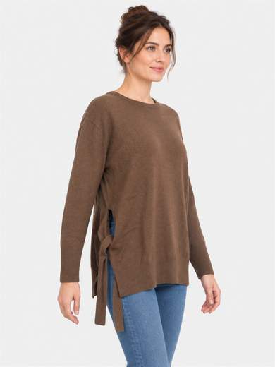 Wool Blend Sweater with Side Knot and Asymmetric Line