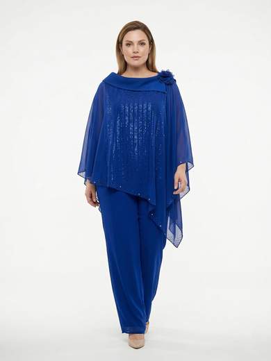 Sologioie Curvy Completo Tre Pezzi Curvy da Cerimonia in Chiffon con Top di Paillettes YSV180