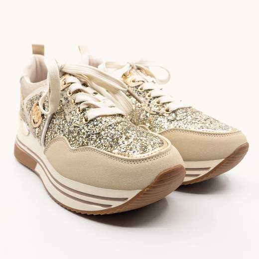 JANESSA Sneakers Donna Glitterate Con Suola Alta E Comode Con Lacci