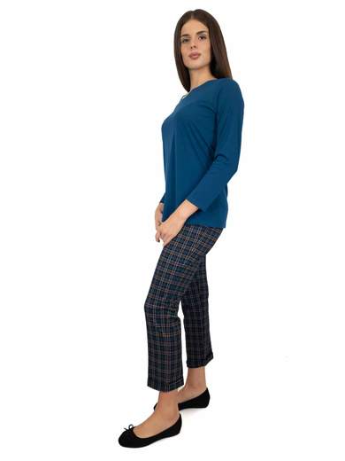 Blusa girocollo elegante tinta unita donna maniche lunghe