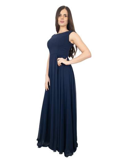 Long formal dress with detachable cape and removable brooch