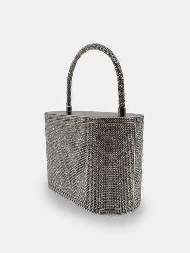 Silver Evening Clutch Bag Covered in Rhinestones with Detachable Chain