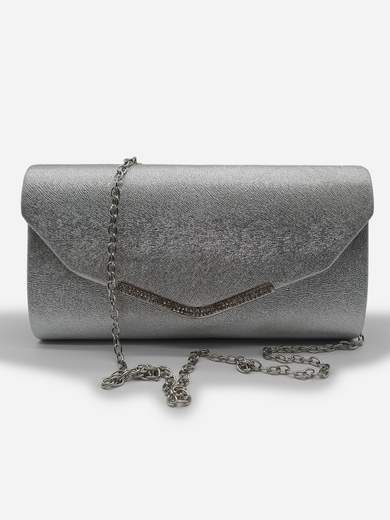 MICHELLE MOON Pochette Argento da Cerimonia Elegante con Dettaglio Strass e Catenella KX1084-ARGENTO