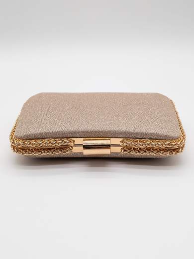 Pochette Rigida Oro Glitterata da Cerimonia con Doppia Catenella