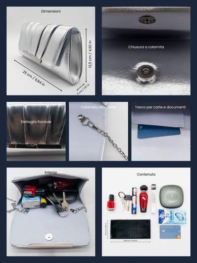 MICHELLE MOON Pochette Cerimonia Elegante con Catena Rimovibile XX3528-ARGENTO