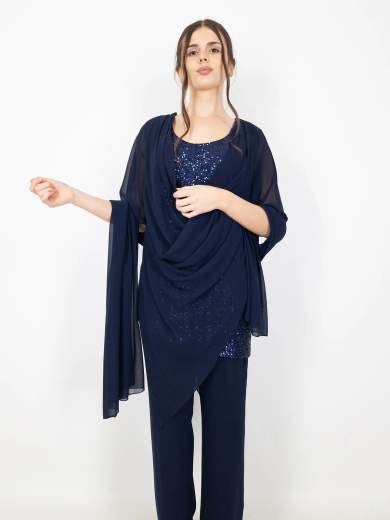 Completo elegante curvy con casacca, pantalone e stola da cerimonia