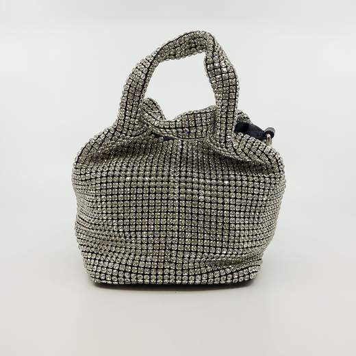 Deneb Accessori Borsetta da Cerimonia Argento con Strass e Tracolla Removibile MWB1059-ARGENTO