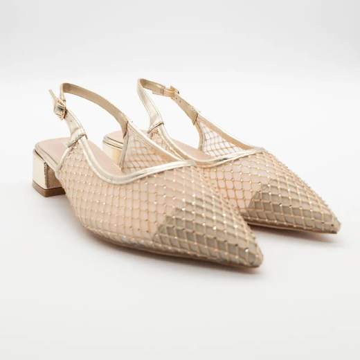 CHIARA FOSCARI Slingback Donna Oro con Rete Brillante e Tacco Basso 3,5 cm A31-3121-ORO