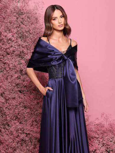 BIANCA BRANDI Abito lungo da cerimonia in raso con corpetto ricamato e stola coordinata 29247