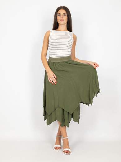 Gonna Midi Estiva In Viscosa Asimmetrica Con Elastico In Vita
